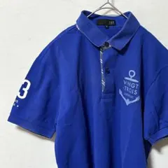 23区 スポーツ ゴルフウェア 半袖ポロシャツ 青 ロゴ刺繍メンズMサイズのサムネイル