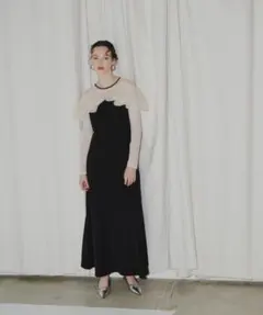 【美品】ANDRESD フリルフレアドレス ブラック M