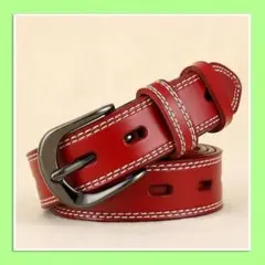ベルト シンプル レディース 牛革レザー ステッチ カジュアルゴルフ韓国 赤