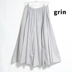 美品【grin グリン】コットンリネン　ギャザー スカート　2　ライトグレーのサムネイル