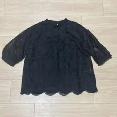 ページボーイ　５部袖ブラウス　黒色レース