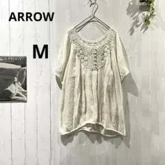 【アロー 】ARROW クロシェレース花モチーフチュニック M アイボリーのサムネイル