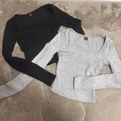 SHEIN リブ編み Tシャツスクエアネック2点