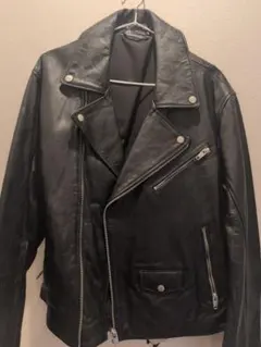【未使用品】ZARA/ダブルライダースジャケット/L/黒/本革/リアルレザー