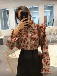 花柄 フリル レース ブラウス