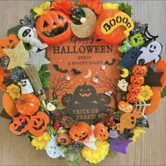 カラフル ハロウィンリース フラワーリース 玄関リース 27