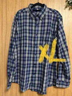 オールド UNIQLO　ユニクロ　フランネルシャツ　チェック　ブルー　　XL