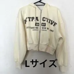 フード付きクロップドパーカー クリーム色 1997年プリント