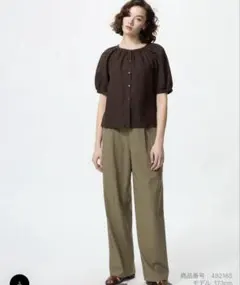 オリーブ色 WOMEN XXL タックワイドパンツ 丈長め