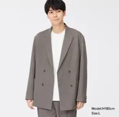 【美品】GU ダブルブレストカジュアルセットアップ ブラウンチェック Sサイズ