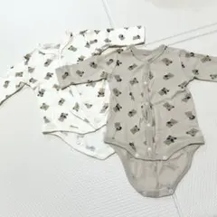 クマ柄長袖ボディスーツ2枚セット