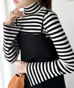 CLASSICAL ELF ストライプ タートルネックニット