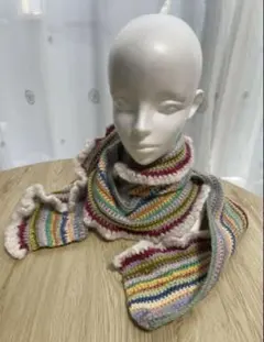 【マフラー】カラフル ケーキのような 軽いマフラー ふわふわエアリー カーブ型