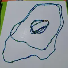 青緑ビーズ ネックレスとブレスレットセット