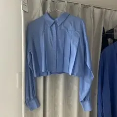 ライトブルー クロップドシャツ 長袖