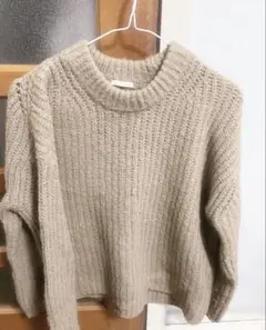 リブ編み 長袖セーター　ブラウン