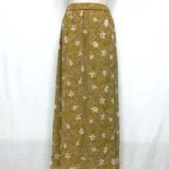 AZUL 花柄ロングスカート Mサイズ マスタードカラー フレア 裏地付き