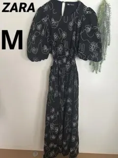 美品 ZARA ワンピース ザラ ポプリン 刺繍 ロング丈 マキシワンピ　M