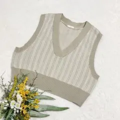 【ジーユー】GU ジャカードクロップドニットベスト 春服 ベージュ S ●