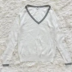 ユニクロ ニット コットンカシミヤ Vネックニット XL 白 チルデンニット