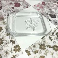 ガラス製 花柄トレイ アクセサリートレイ