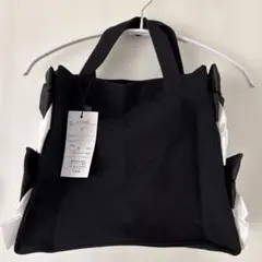 リボン付き黒トートバッグ Fサイズ　未使用タグ付き
