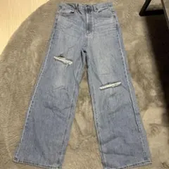 GU ハイウエストセミワイドジーンズ(クラッシュ)