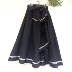 axes femme ラッフルフリルスカート レース　リボン紐　黒　フレア
