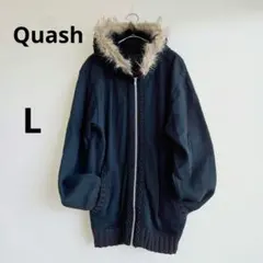 Quash パーカー ファー付き 黒 L ケーブル編み 綿100%　ジッパー