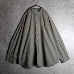 バンドカラーシャツ ライトカーキ 無地 ワントーン コットン100%