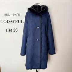 【新品・タグ付】TODAYFUL フェイクファームートンコート ネイビー 36