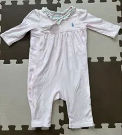 ポロ ピンクストライプロンパース