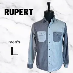 【RUPERT】パッチワークデニムシャツ　ダンガリー　アシンメトリー　ブルー　L