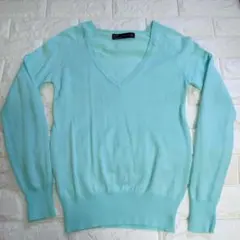 ZARA　綿100%　ニット　カットソー　Vネック　ティファニーブルー