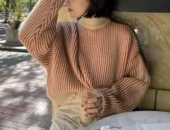 select MOCA バイカラーリブ編みオーバーニット　ニット