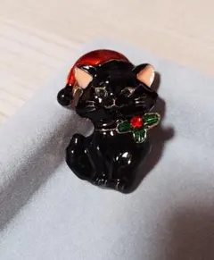 ブローチ 黒猫 サンタ帽 ブローチ ブラック