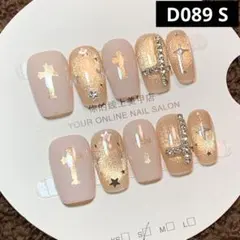 現品ネイルチップ　ミディアムスクエア　透かし十字架マグネットストーンワンホン推し