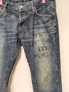 ヒステリックグラマー　W34　プリント入りダークブルーストレートジーンズ