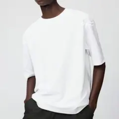 エアリズムコットンオーバーサイズTシャツ 五分袖Mサイズホワイト