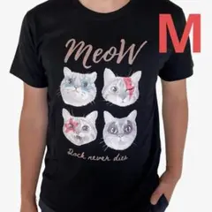 Tシャツ メンズ 半袖 Mサイズ 黒 猫デザイン KISS風 ロック カジュアル