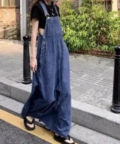 レディース デニムスカート デニムワンピース ロング ロングスカート 吊スカート