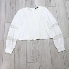 ZARA ザラ レース ブラウス レディース 長袖 シャツ トップス 白 xs