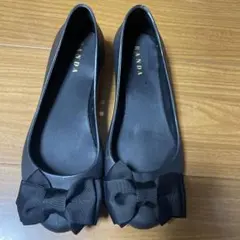 RANDA リボン付きブラックフラットシューズ　US6 一部難あり