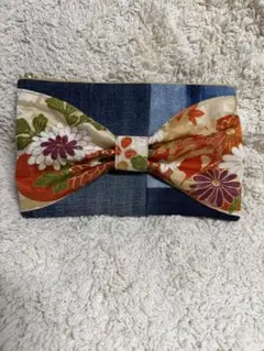 デニム×着物リメイク ポーチ ハンドメイド