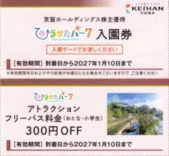 １名★ひらかたパーク 入園券＋フリーパス料金300円割引券★ミニレター込のサムネイル