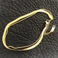 きらめく2連チェーン✨ブレスレット アンクレット チタン ゴールド 金 上品