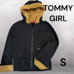 TOMMY GIRL ダブルジップパーカー ケーブル編 黒 S ロゴ刺繍 y2k