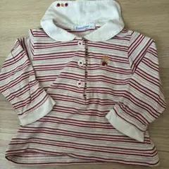 familiar 襟付き赤白ストライプTシャツ