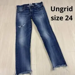 Ungrid ダメージ　ブルースキニーデニム　フリンジ　24