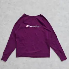 Champion スウェット トレーナー L 紫 筆記体ロゴ ラグラン 前V